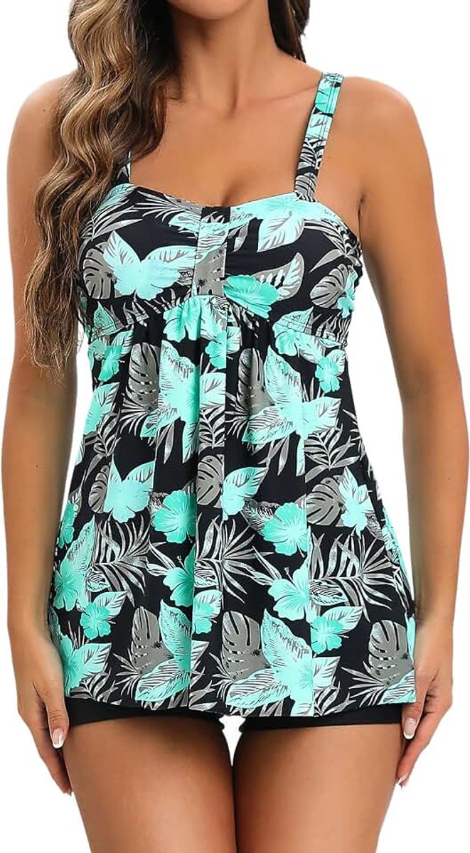 Tweedelig badpak, tankini, bedrukt, gevoerd, badpak met shorts, elegante badpakken met hoge taille