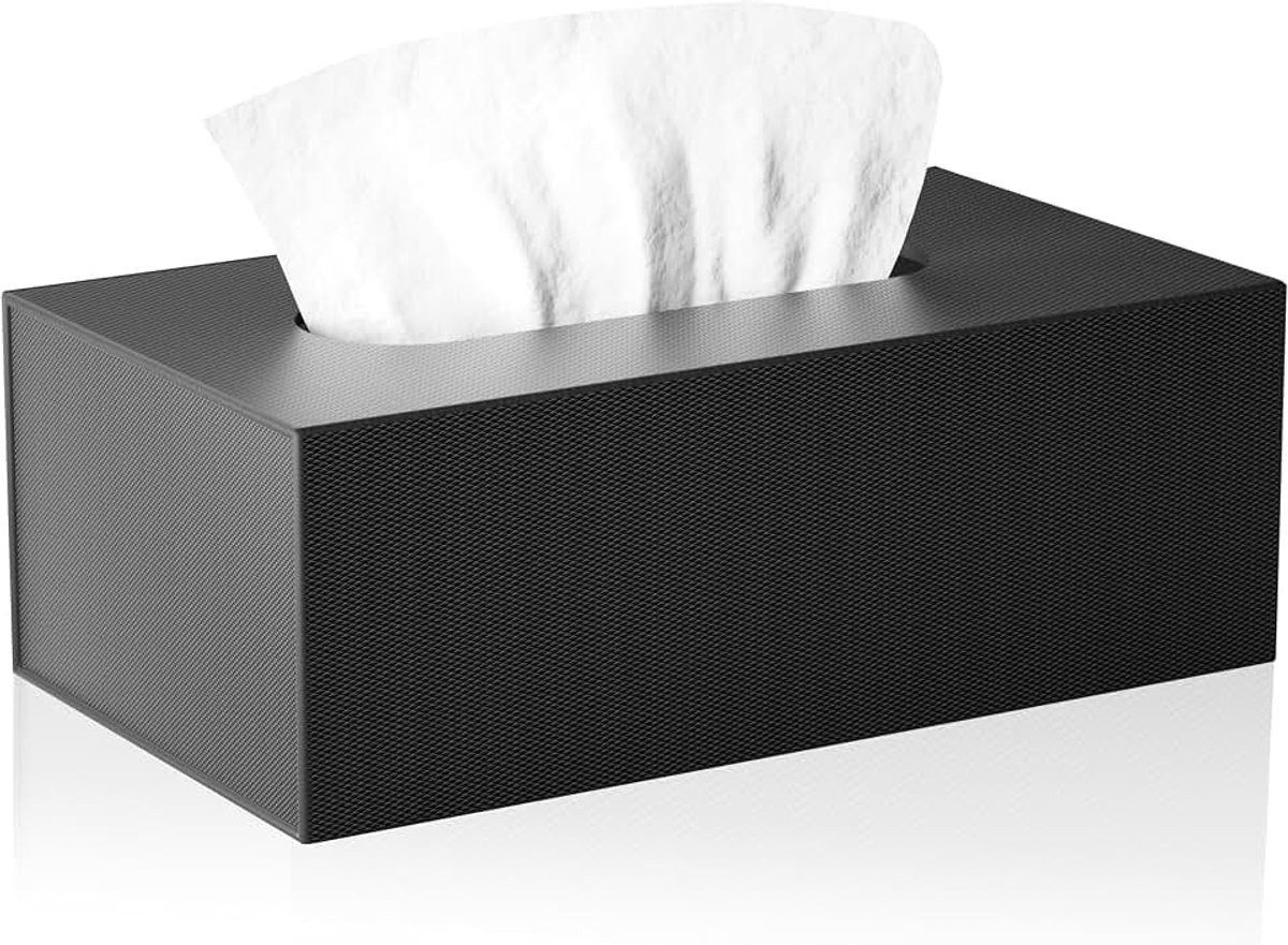 Opvouwbare tissuedooshouder, rechthoekig 23,5 x 12 x 7,8 cm, tissuedoos met magnetische afdekking en reliëfontwerp, gemaakt van 1600 g/m², extra stevig karton - zwart