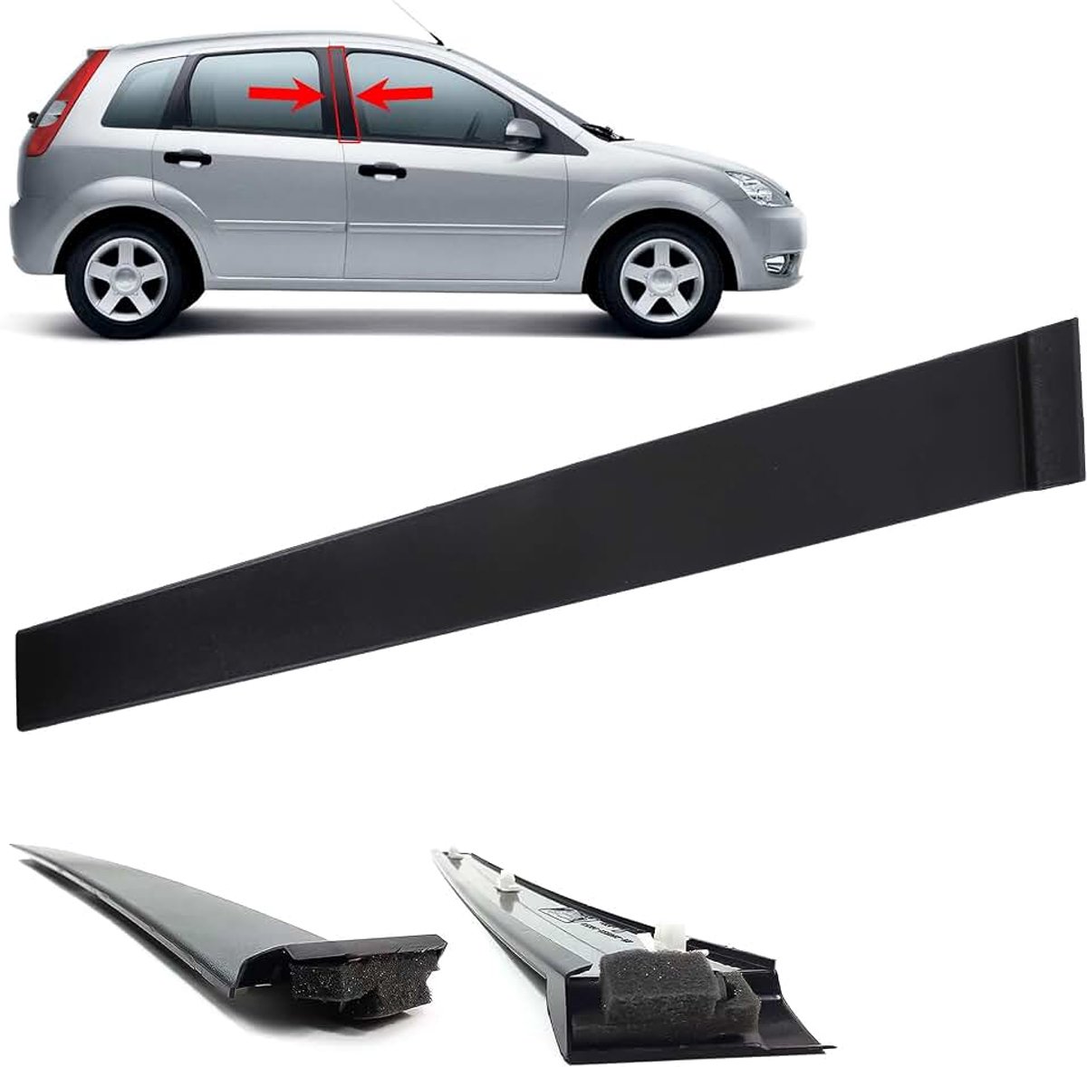 Sierlijst, beschermstrip, voertuigdeur B-zuil, zwart, rechts, compatibel met Ford Fiesta 1473673 2S61-A20898-AM 1140638 1144435 1140598 2S61-A20898-AD (2002-2008)
