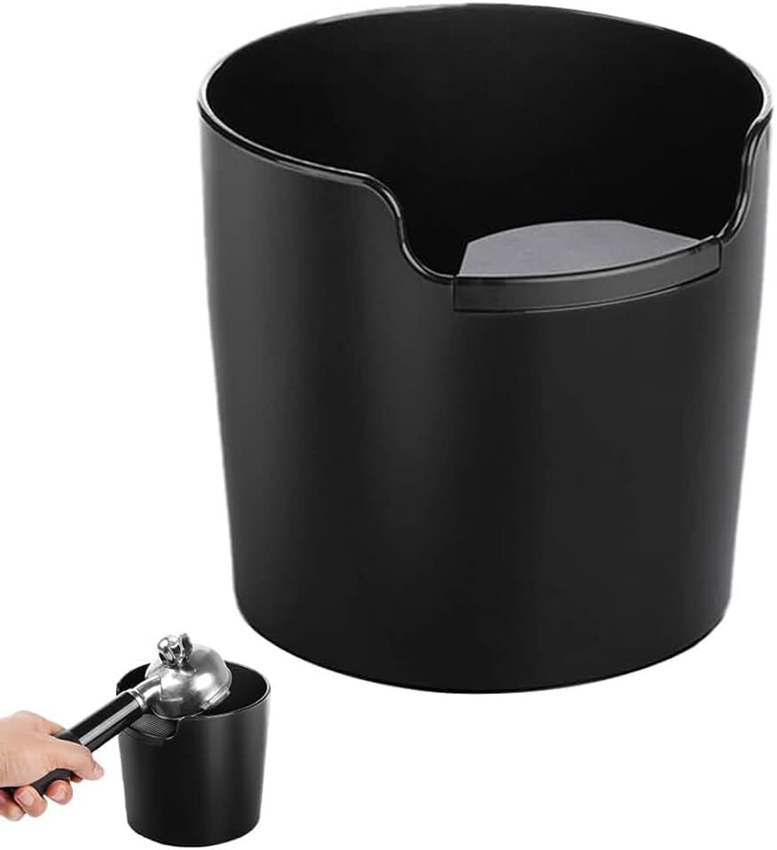 Afklopbak voor portafilterhouders, espresso-knockbox, afklopbak Knock Box voor koffiedik, koffie klopbox Barista-accessoires, koffiedik-afklopbak voor koffie-accessoires, kunststof, M, zwart