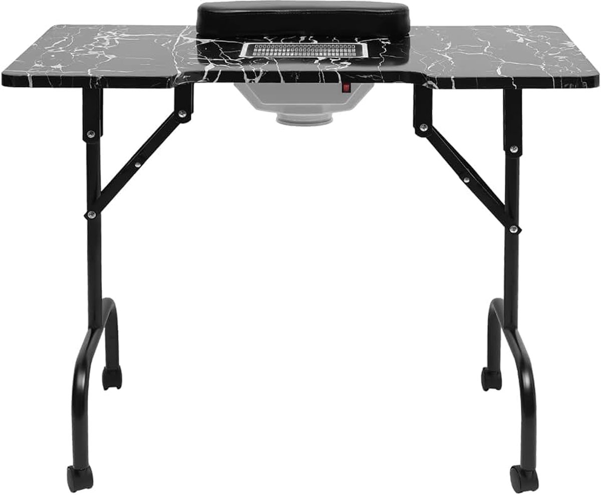 90 x 40 x 72 cm nageltafel met inklapfunctie, manicure-bureau voor zowel salon als thuis met stofcollectorventilator (zwart)