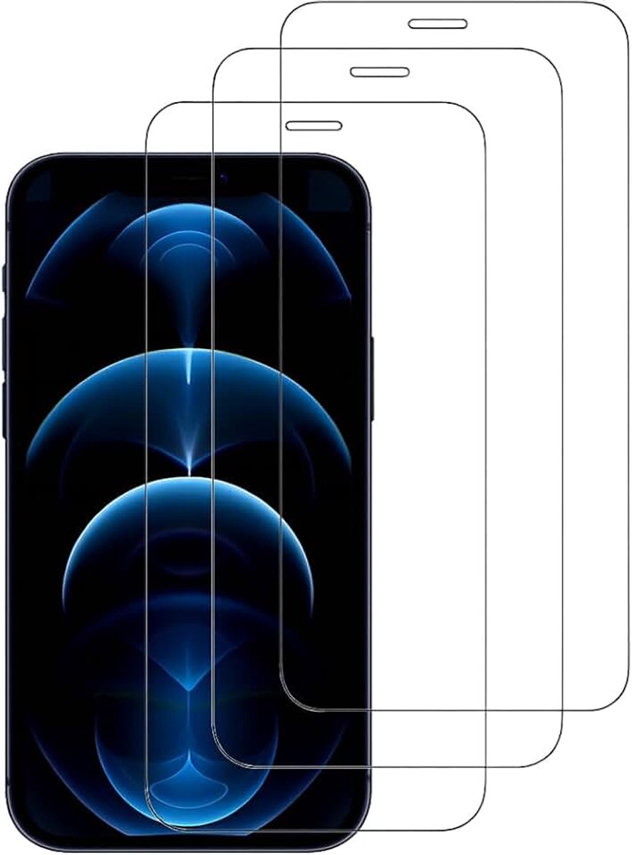 3 stuks gepantserde hoes gehard glas voor iPhone 12 Pro Max Screen Protector Folie, displaybescherming, film, krasbescherming, 9H hardheid HD Screwprotector, 6,7 inch, mobiele telefoon hardheid glas