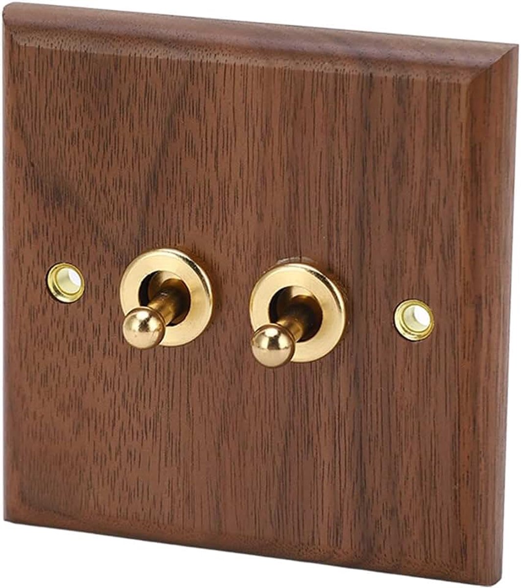 Tuimelschakelaar, Momentschakelaar Retro Walnoothouten Paneel Messing Hendel Wandlamp Tuimelschakelaar Decoratieve Binnenlichtschakelaar, 50HZ 250V