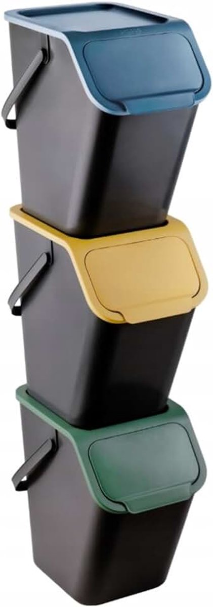 Bini set met 3 prullenbakken, zeephouder, stapelbaar, deksel met kliksysteem, bronscheiding keukenafvalscheidingssysteem 3 x prullenbak met deksel 3 x 25 l incl. filter