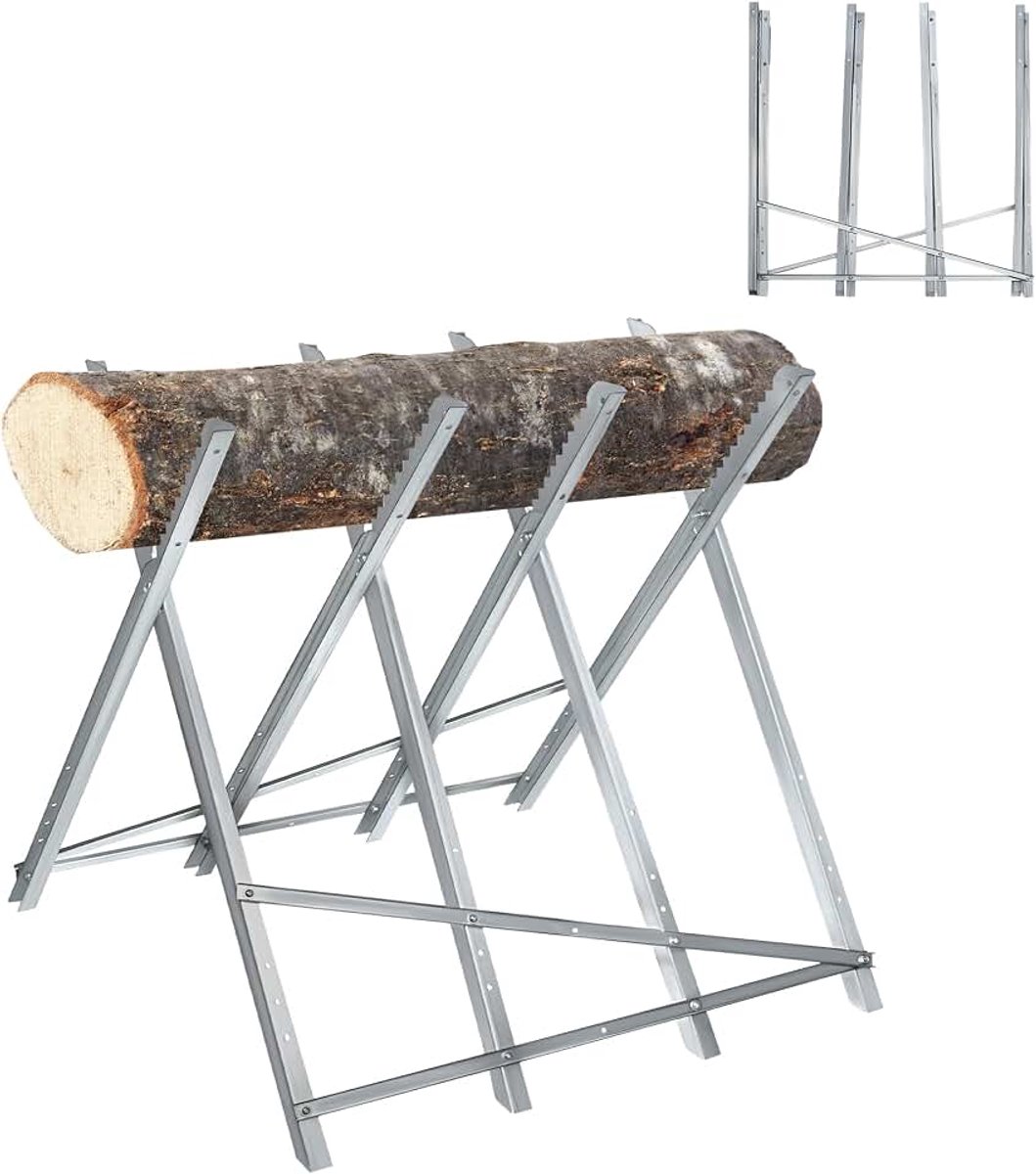 Zaagbok van Metaal Inklapbare houtsnijbok Zaaghulp, Zaagstandaard Tuin Zaagframe Houtzaagbok Kettingzaagbok voor Kettingzagen Handzagen Standaarden Draagvermogen tot 100KG (83x83x79cm)