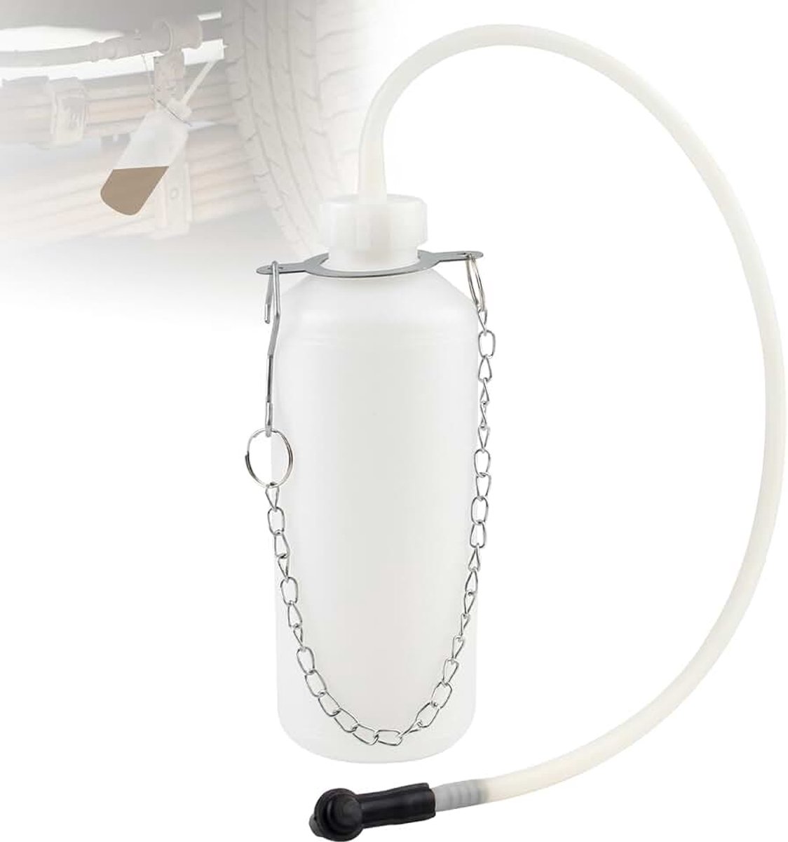 Remontluchtingsapparaat, 1 liter, doorschijnend remvloeistofreservoir met 60 cm slang en universele rubberen adapter, remvloeistofwisselapparaat voor autoreparatie