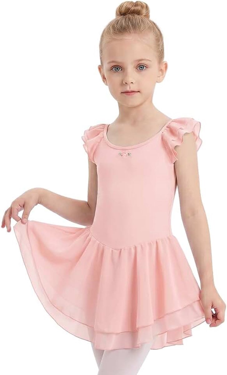 Balletjurk voor meisjes, tutu-dansshirt, balletpak voor meisjes, met onregelmatige rok met drukknoopsluiting in het kruis, voor danslessen