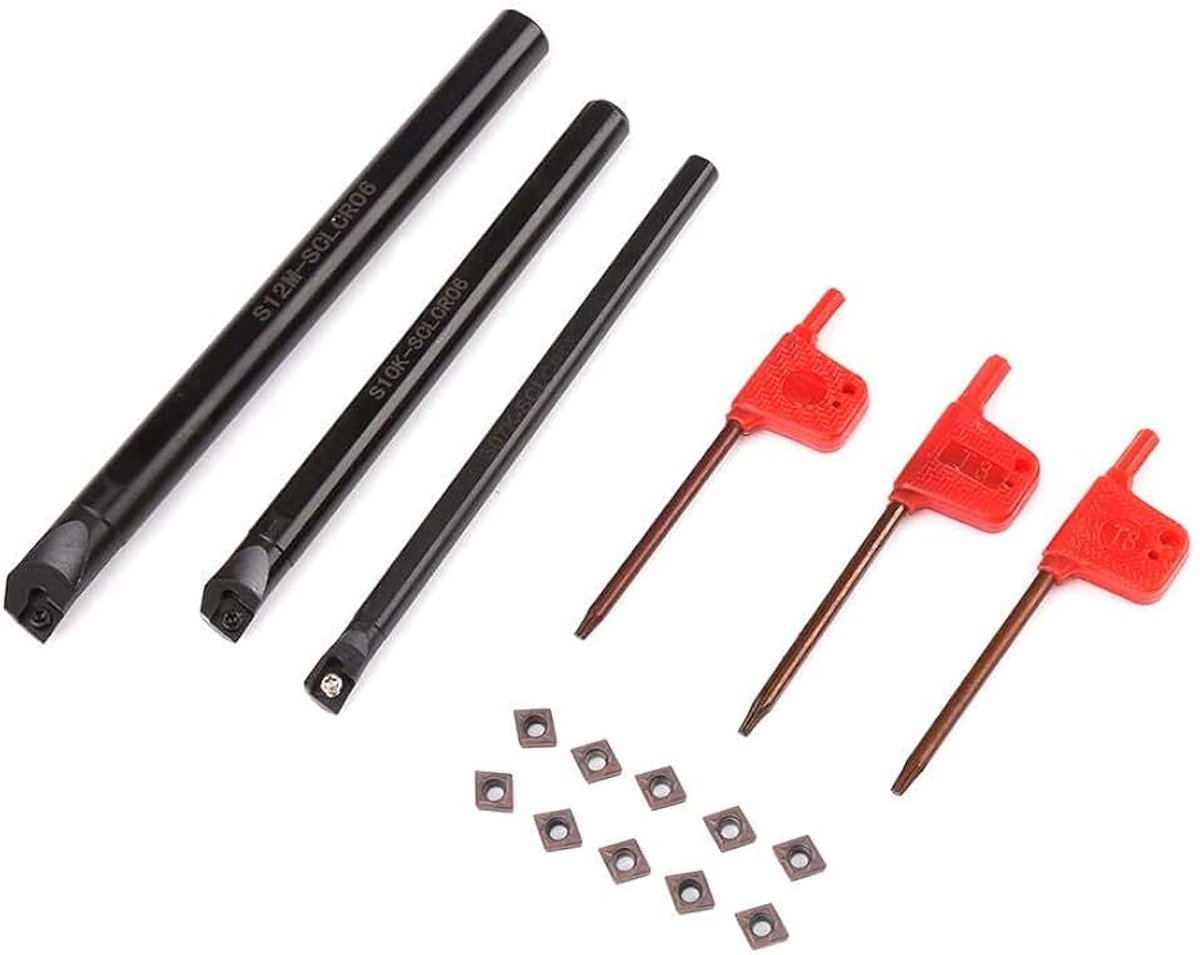 Ccmt0602 Draaimachine, CNC-draaigereedschapsset, draaibank, binnendraaibeitel, houder + 10 stuks Ccmt0602 inzetstukken + 3 stuks sleutelaccessoires voor draaibanken