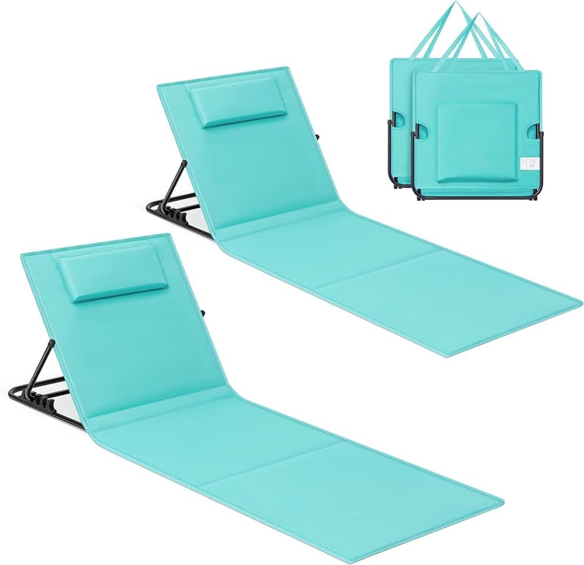 Strandstoel, set van 2, campingstoel, ligstoel, strandligstoel, opvouwbaar, verstelbare rugleuning, gemakkelijk draagbaar met handvat, voor kamperen, tuin, 158 x 55 cm, zeeblauw GCB251C01
