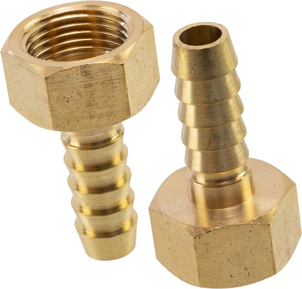 - Set met 2 vrouwelijke verbindingsstukken van messing 3/8 inch voor slang Ø 10 mm - binnendraad - voor sleutel 20 mm - adapteraansluiting voor schakelsysteem irrigatiepomp