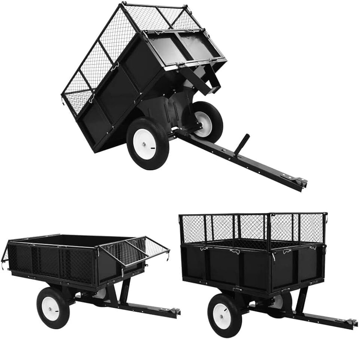 Tuin trolley gazon tractor aan? nger gazon maaier tuin tractor? 153 x 77 x 103 cm, 300 kg, transport trolley handkar strandwagen, zijwanden inklapbaar en naar achteren kantelbaar, staal