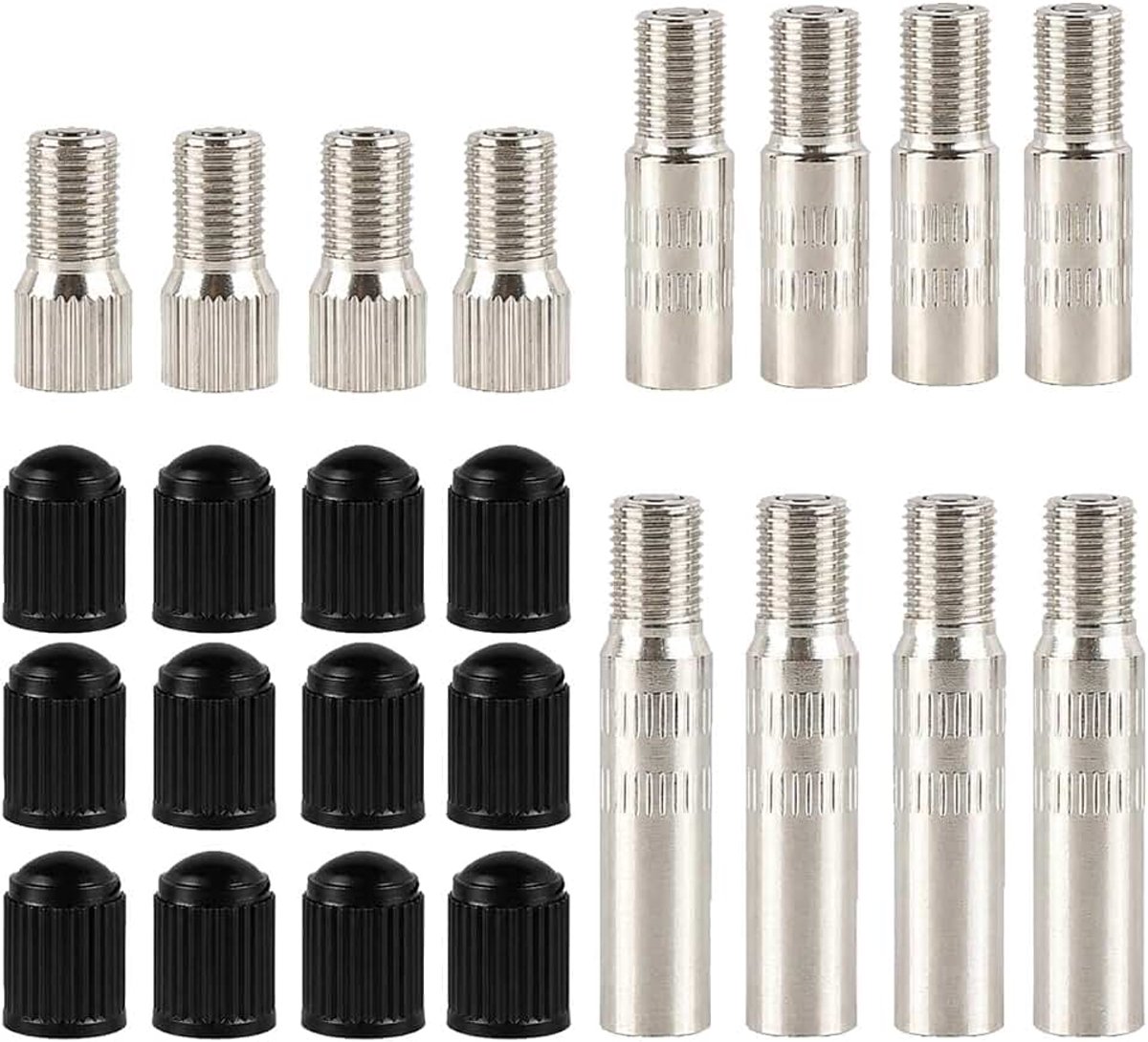 12 stuks ventielverlengingen, ventielverlengingsadapter, autoventielverlengingen, lengtes 19 mm, 27 mm en 39 mm, uitvoering met ventieldoppen, voor gebruik op auto's, fietsen en scooters