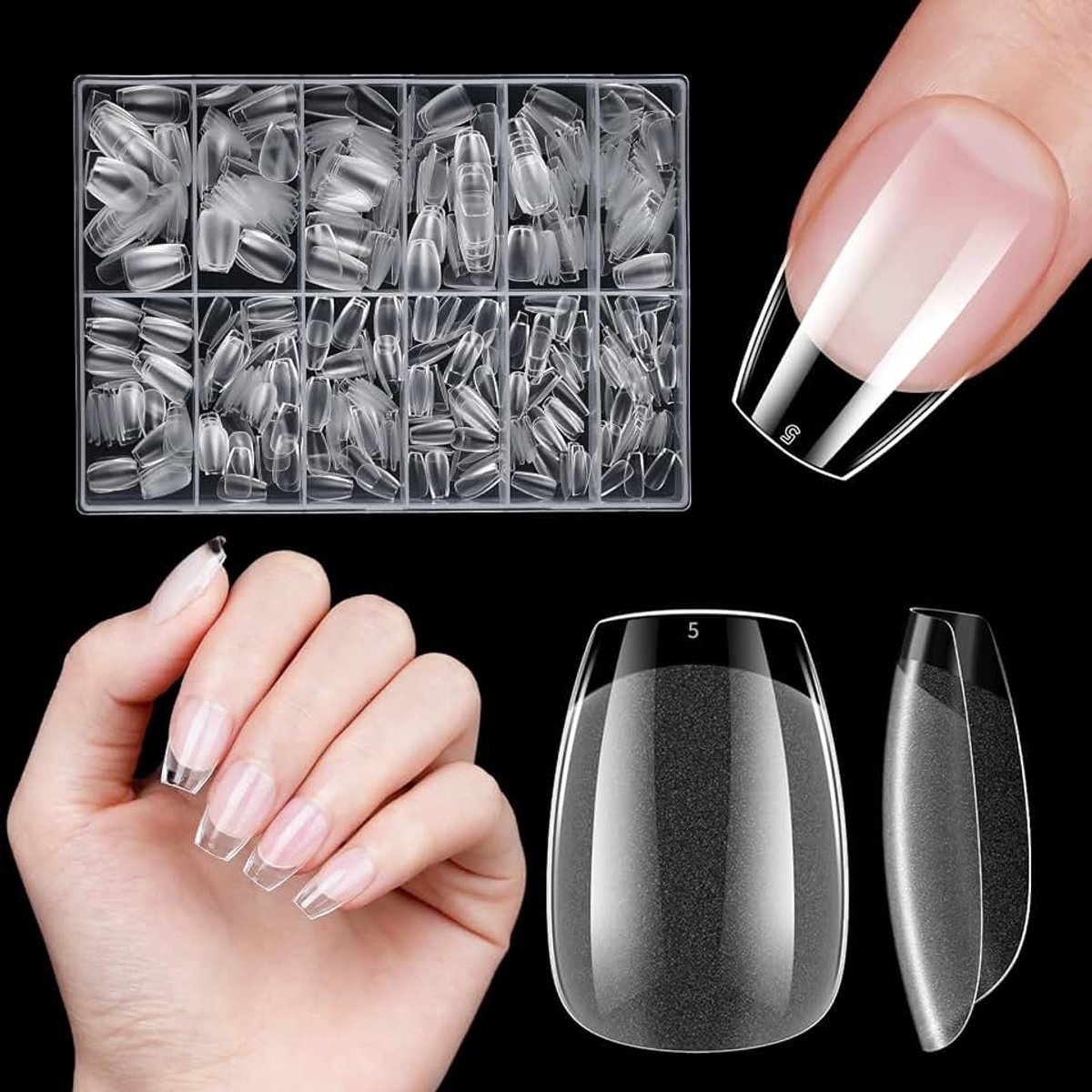 Korte Doodskist Nageltips voor Gelnagels, Venares 500 Stuks Full Cover Nail Tips Nagels 12 Maten Soft Gel Press on Nails Tips voor Gelnagels, Kunstmatige Nagels Kort XS met Doos