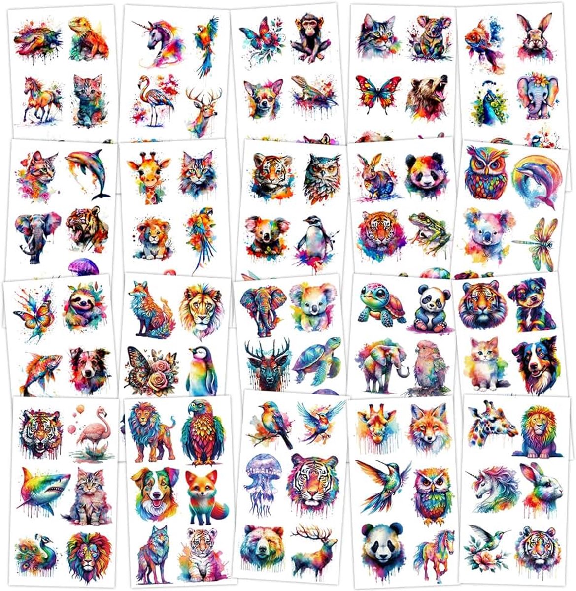 Tijdelijke aquareltatoeages voor kinderen, 120 gemengde stijlen, waterdicht, schattige dieren, valse tatoeages, stickers voor kinderen, meisjes, verjaardagsfeest, gunsten