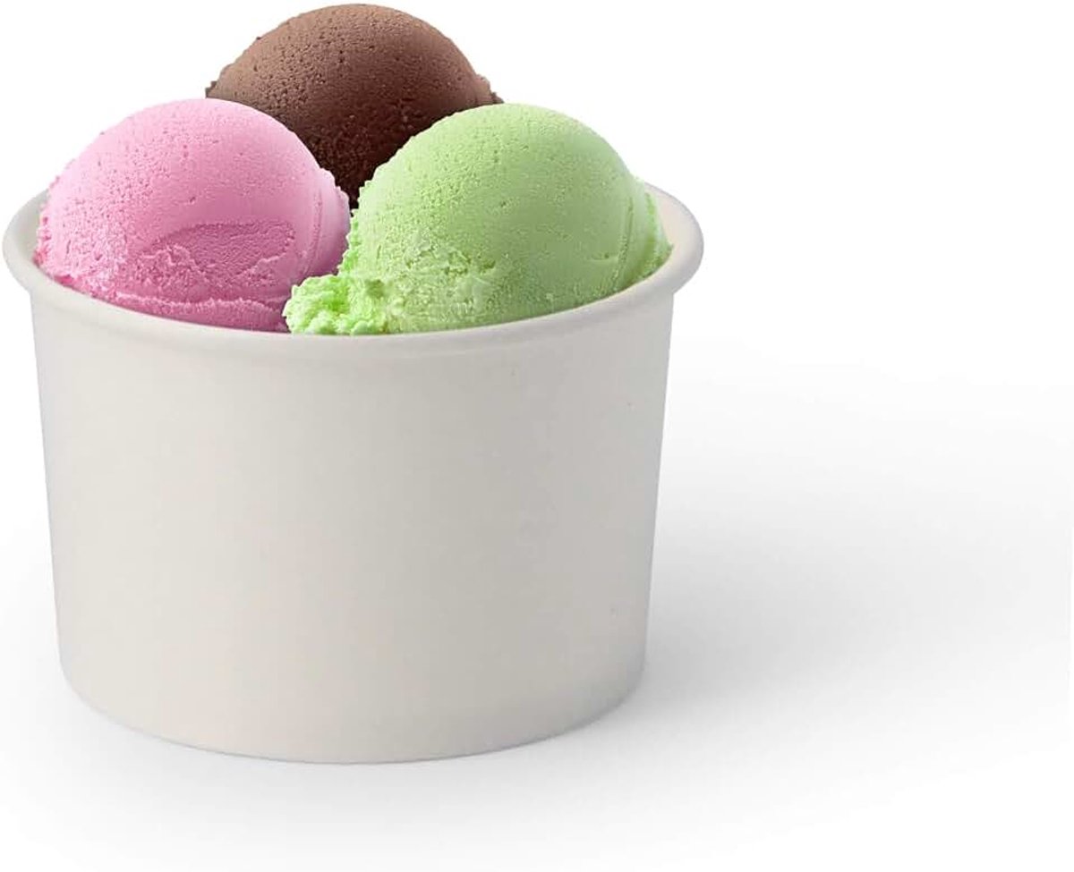 50 x ijsbekertjes, karton, 200 ml, wit, wegwerpbekers, plasticvrij en biologisch afbreekbaar, dessertschaal, to-go-beker