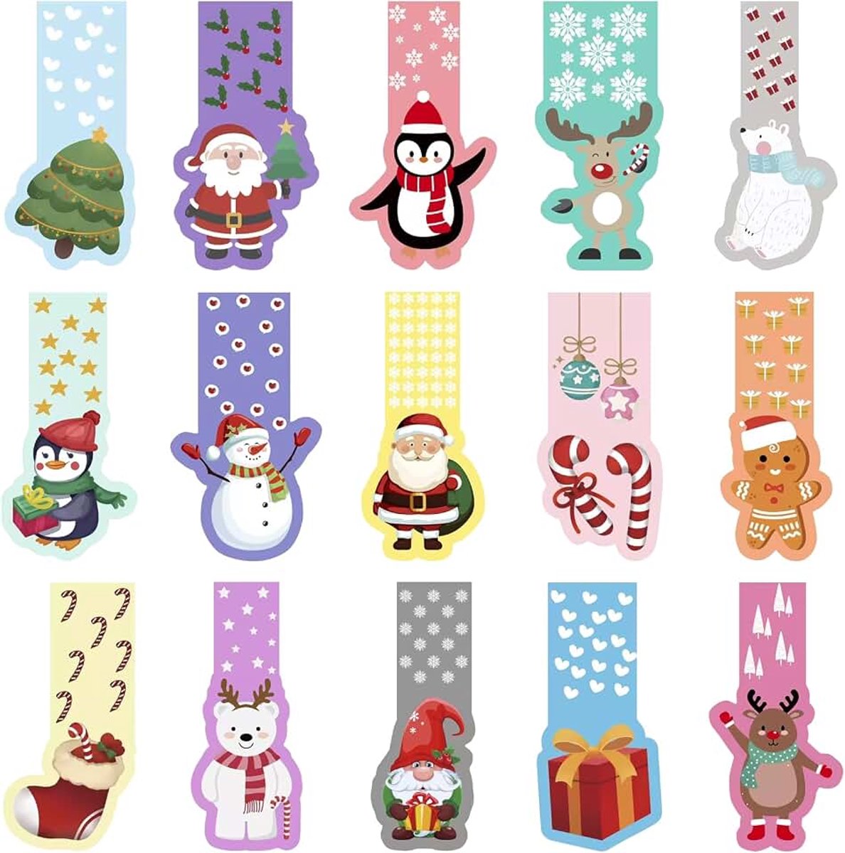 Boekenleggers voor kinderen, magnetische kleurrijke kerstcadeaus, magnetische markeringen, kerstman, sneeuwpop, zijclips, markeringen, bladwijzerclips voor kinderen, studenten (A)