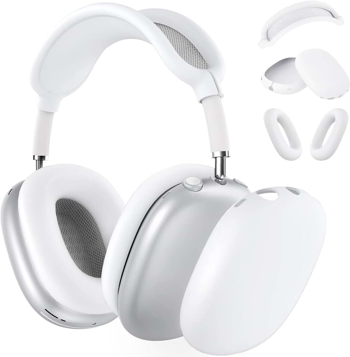 Hoes compatibel met AirPods Max anti-kras beschermhoes AirPods Max accessoires set met oorschelpen cover, oorkussens en hoofdband cover (siliconen wit)