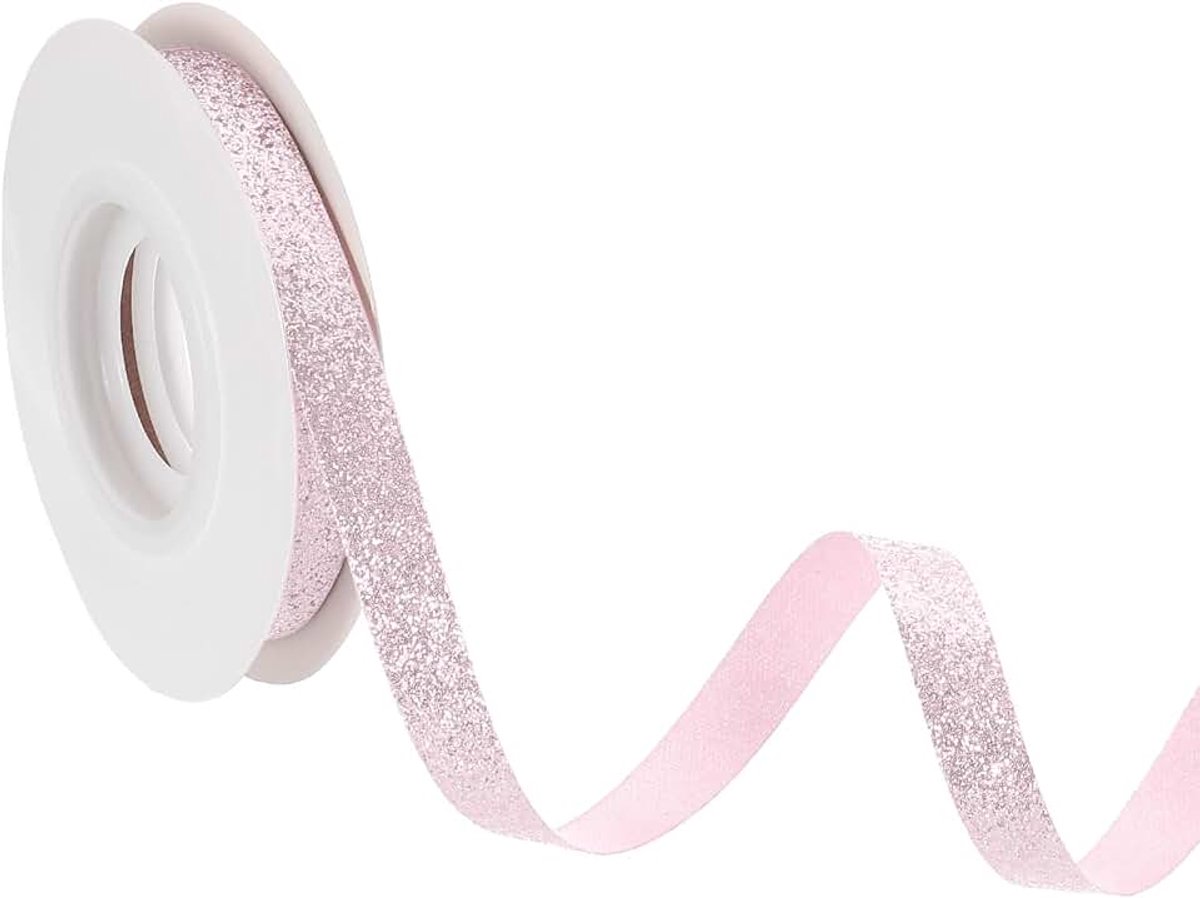 3/8 inch x 10 Iarde glitterbandjes, linten met afgesneden rand voor slingers, glinsterende stoffen linten voor strikken, geschenkverpakkingen, bruiloftsfeesten, roze