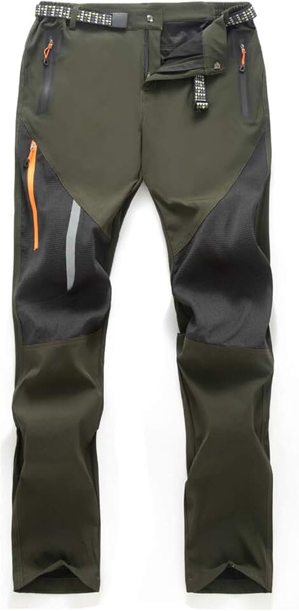 Ademende wandelbroek voor heren, lichtgewicht, winddicht, tactische broek, elastische taille, wandelbroek met ritszakken, legergroen, S