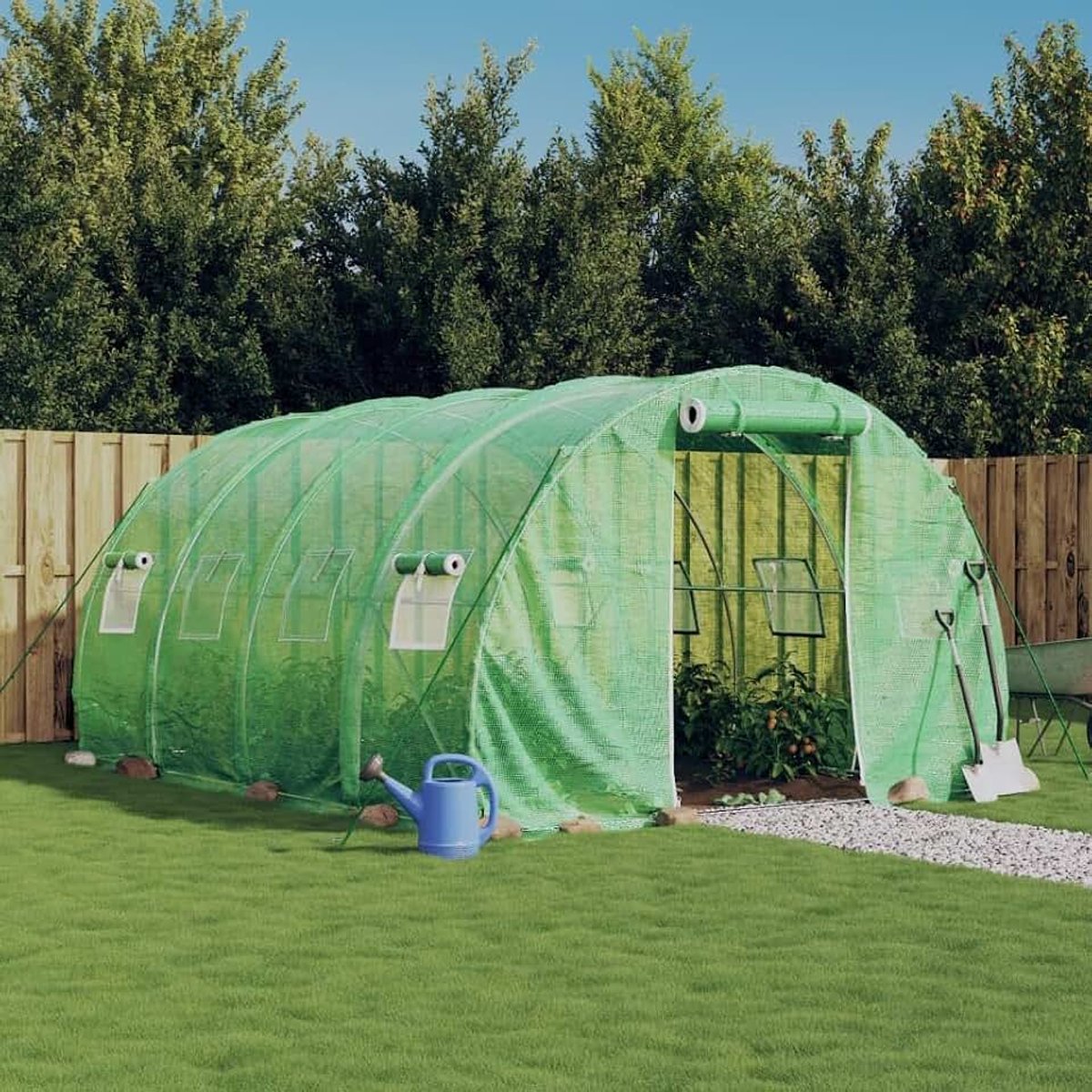 Kas met stalen frame, groen, 12 m², 4 x 3 x 2 m, tuinhuisje, plantenkwekerij, serre, achtertuin, buiten, tuin, warme kamerplanten, kweekhuis