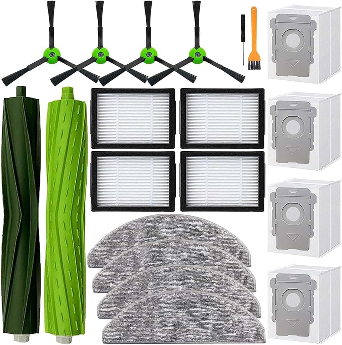 Onderdelen accessoires voor iRobot Roomba Combo i5, i5+, j5, j5+ robotstofzuiger, 1 set rolborstel & 4 filters & 4 dweilpads & 4 stofzuigerzakken en 4 zijborstels