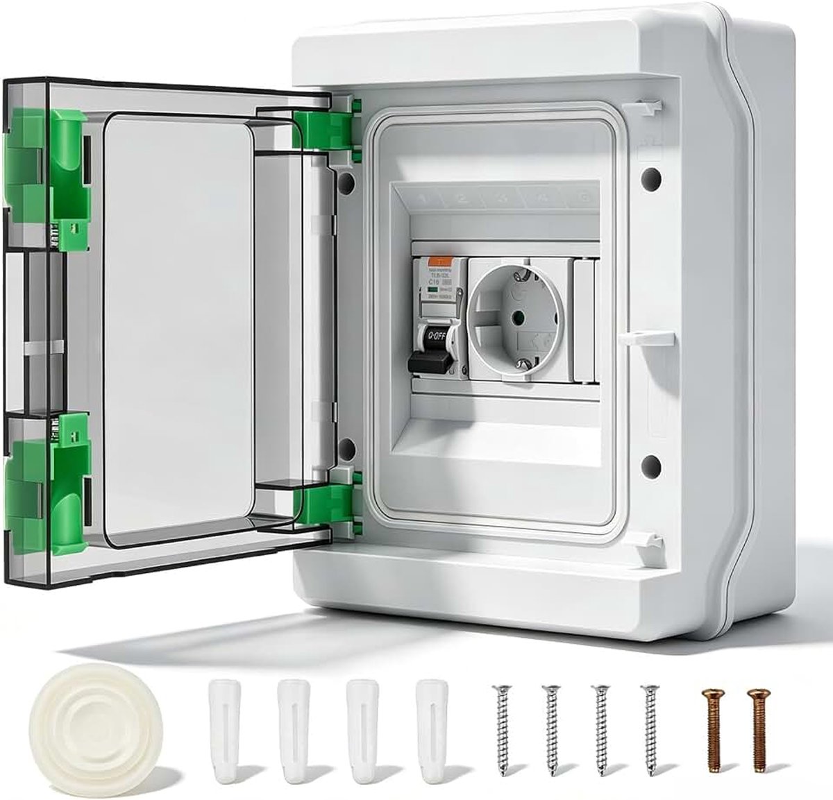 Wandcontactdoos met aardlekschakelaar RCD, IP65 Waterdichte opbouwzekeringkast met 16A type C wandcontactdoos en 16A 230V installatieautomaat voor buitenterreinen en vochtige omgevingen
