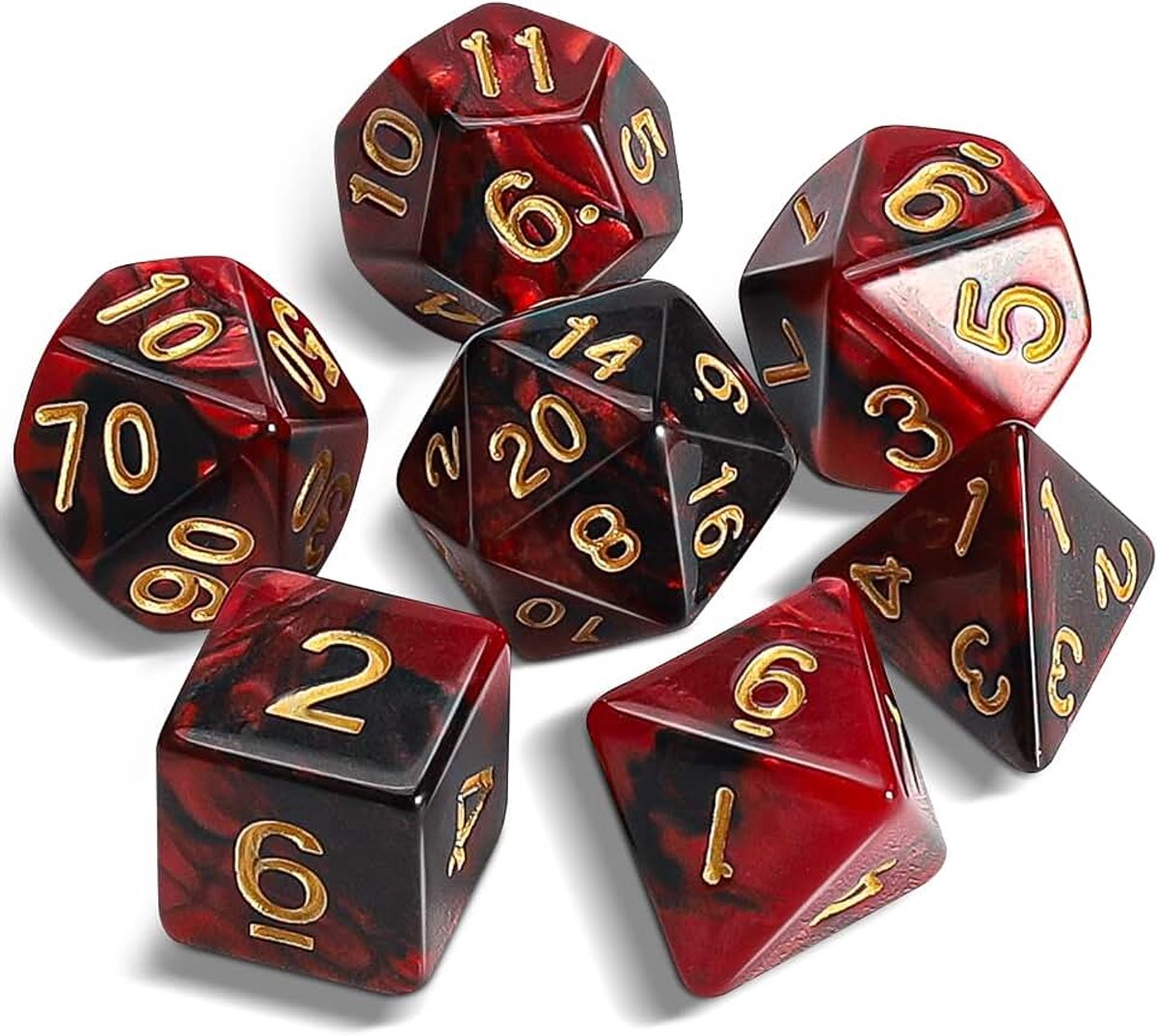 Dice polyedrische dobbelstenen set - 7 stuks voor Dungeon en Dragons MTG RPG D&D D20, D12, D10, D%, D8, D6, D4 (rood en zwart 2)