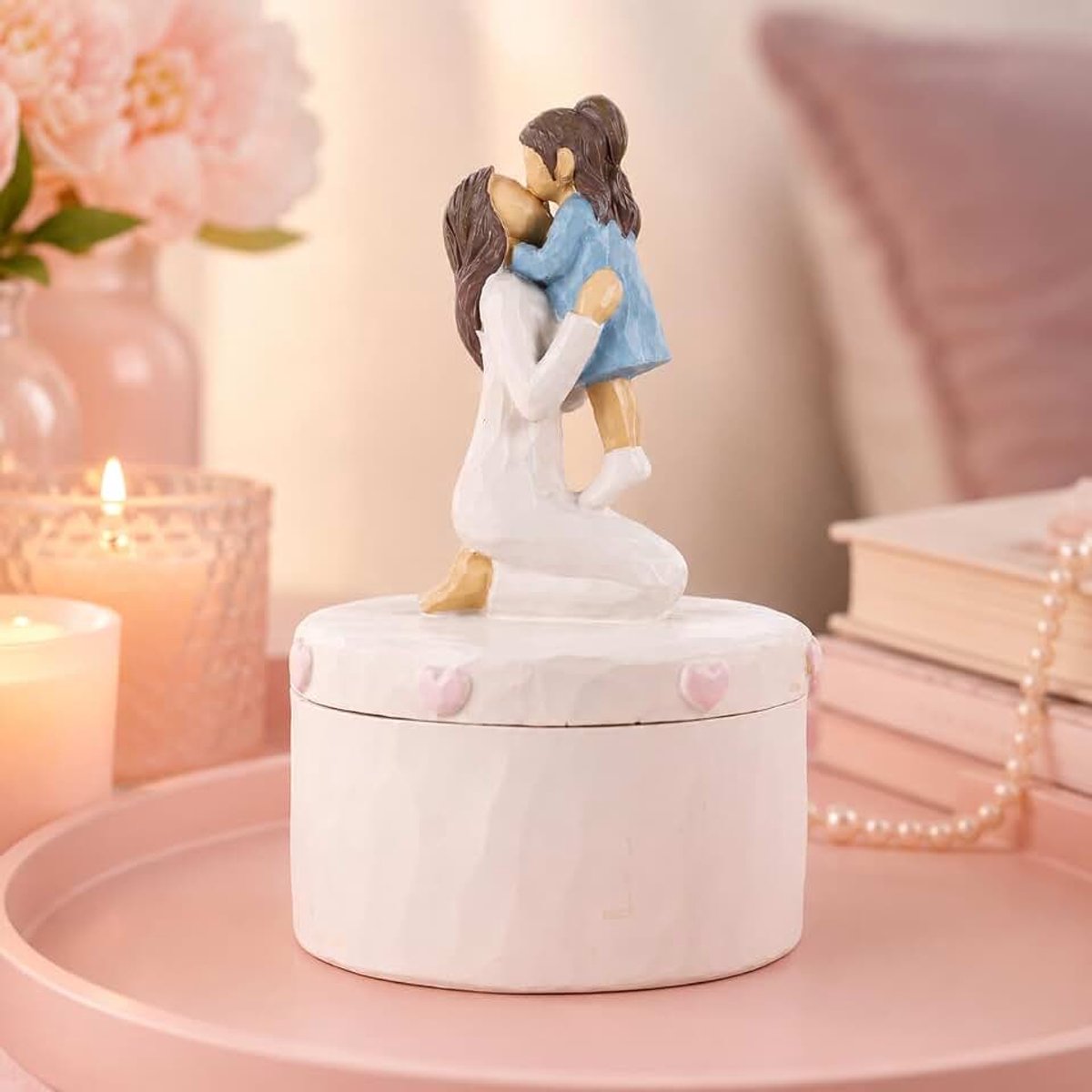 Figur und Schmuckkästchen "Mutter und Tochter" – Handbemalte Skulptur als Erinnerungsstück – Einzigartiges, bevolles Geschenk zu Weihnachten (Erhebend)