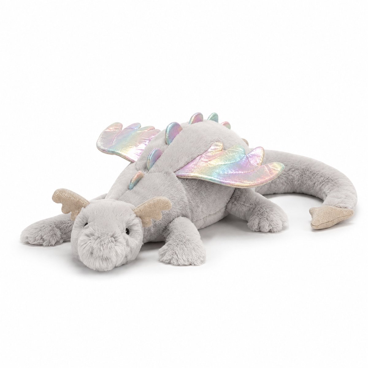 Casalora Pluche Knuffel – Draakkussen Drake Knuffel met Glitter Vleugels – 70 cm – Sknuffel Dino Speelgoed – Grijs