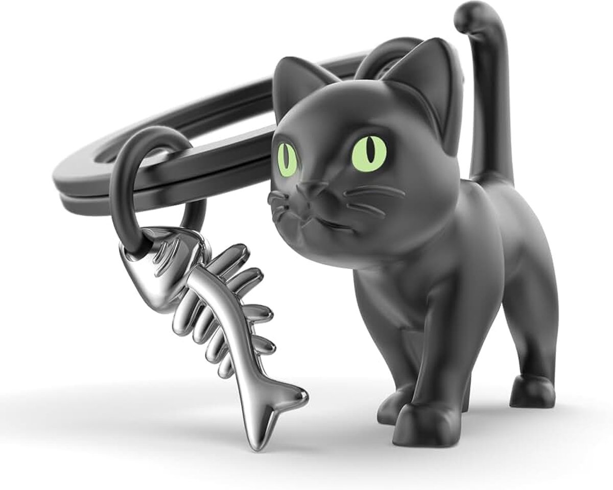 Sleutelhanger met zwarte kat, lichtgevende ogen, cadeau voor kinderen, dames en heren, Zwart, Eén maat, Hedendaags