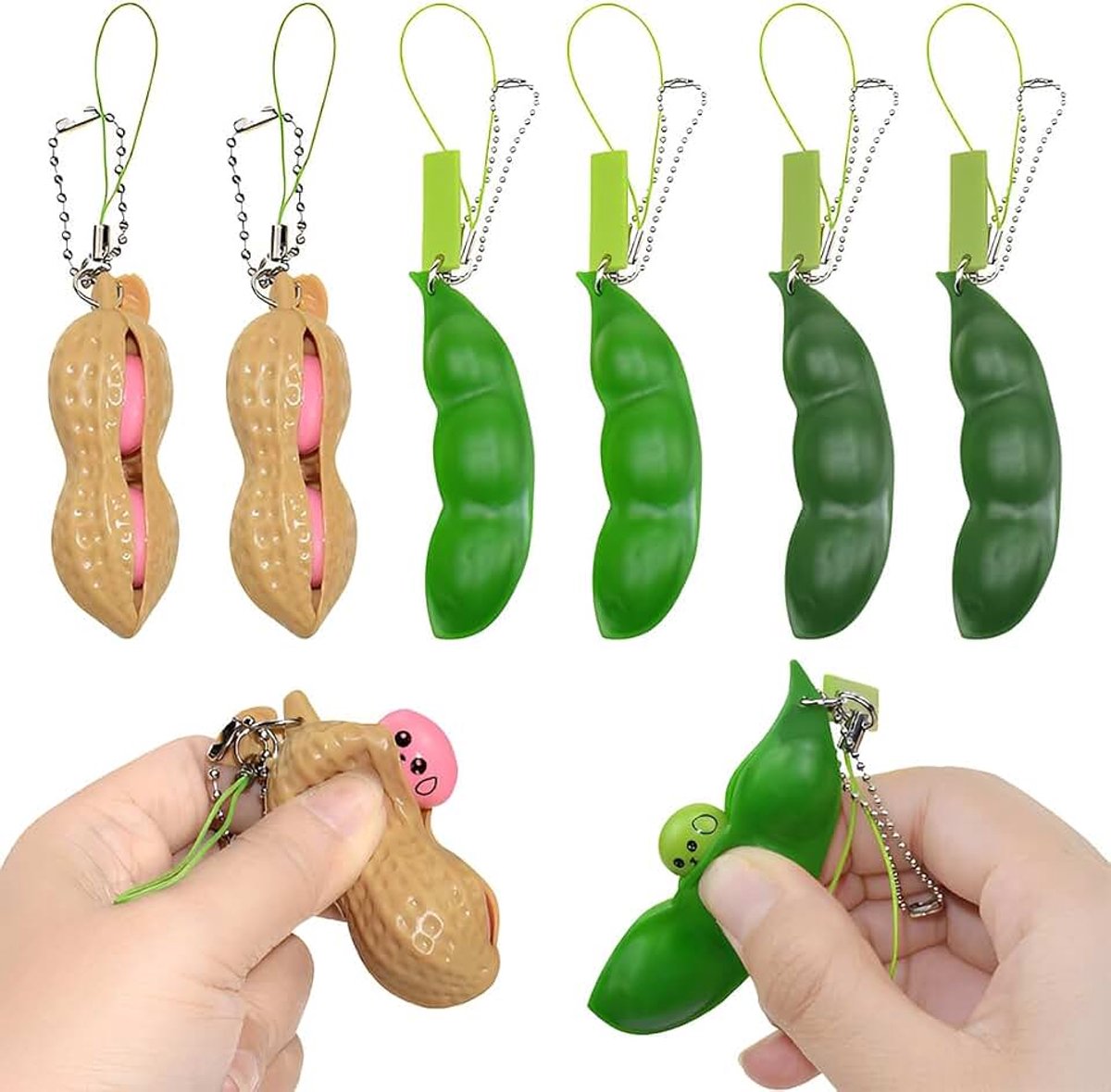 6 Pezzi Giocattoli Antistress Spremibili Edamame E Arachide Squeeze Toy In Plastica Portachiavi Antistress Creativi Come Regali Per Feste