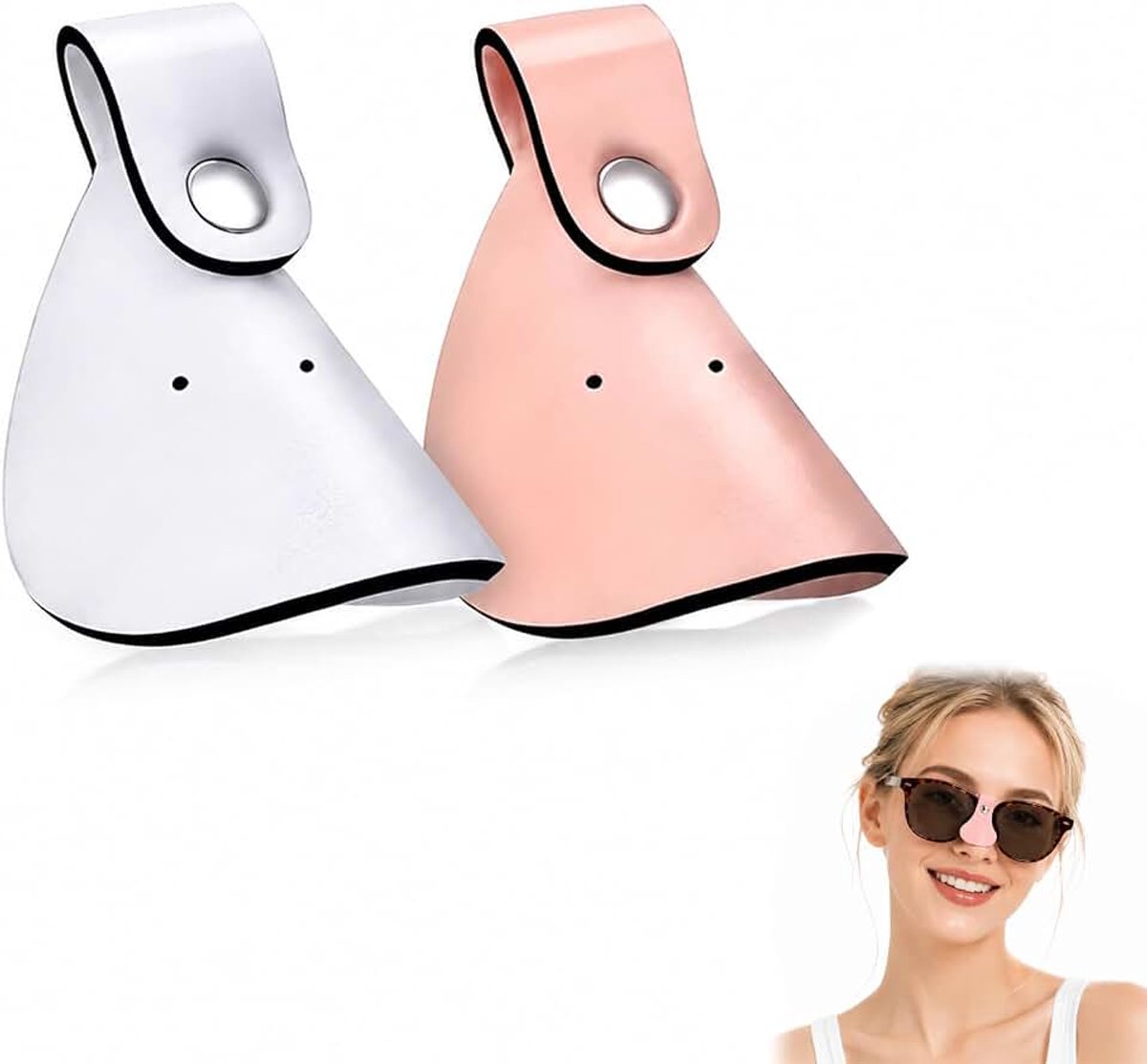 2 stuks neusbescherming voor bril, neusbescherming, zon, zonwering, neus en zonwering, robuust, duurzaam, geschikt voor outdooractiviteiten (wit en roze)