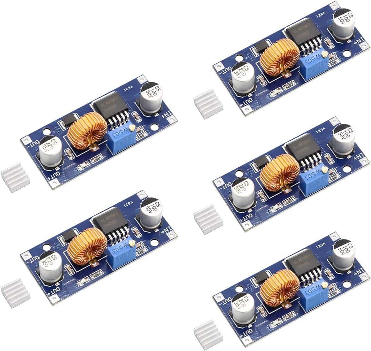 Buck-module, instelbaar, Binghe DC-DC-converter, Buck-module, 4 ~ 38 V tot 1,25 – 36 V, 0 ~ 5 A, voor Li-ion batterij (5 stuks)