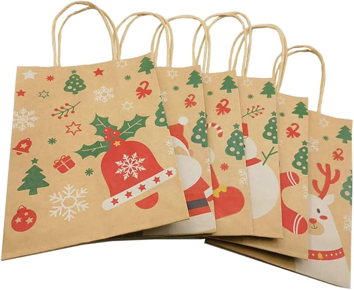 12 stuks cadeauzakjes voor Kerstmis, papieren kerstzakjes