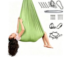 1 set - sensorische schommel voor kinderen - zachte ademende stof - hangende hangmat - hangstoel voor binnen - 1,5*2,8 meter - sensorische training voor kinderen en volwassenen - groen