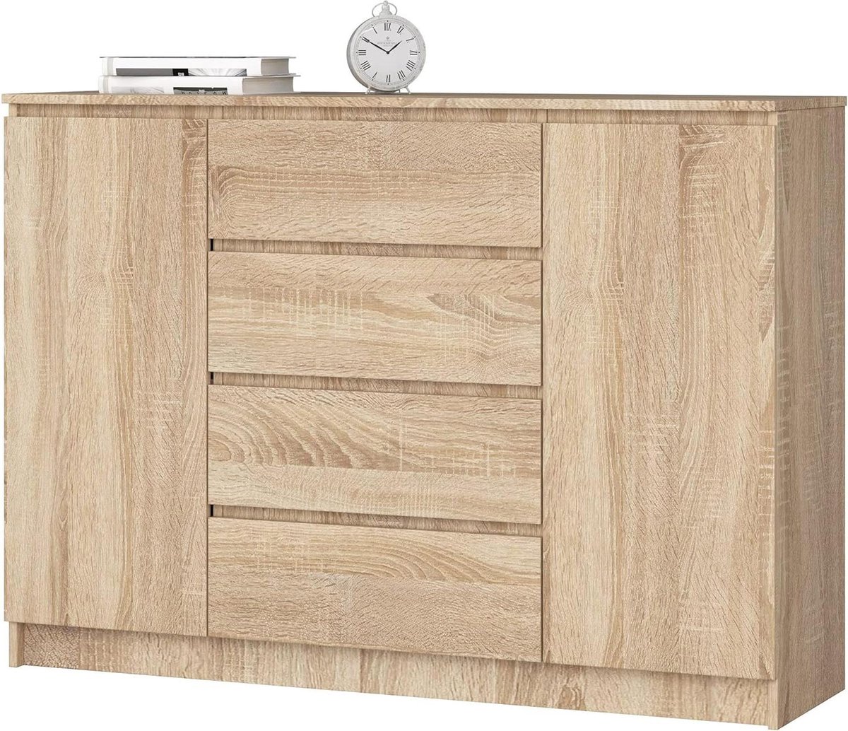 Ladekast - Opbergkast Dressoir - Woonkamer Organisatie - Vier Lades Twee Deuren - 138 cm Breed - Sonoma