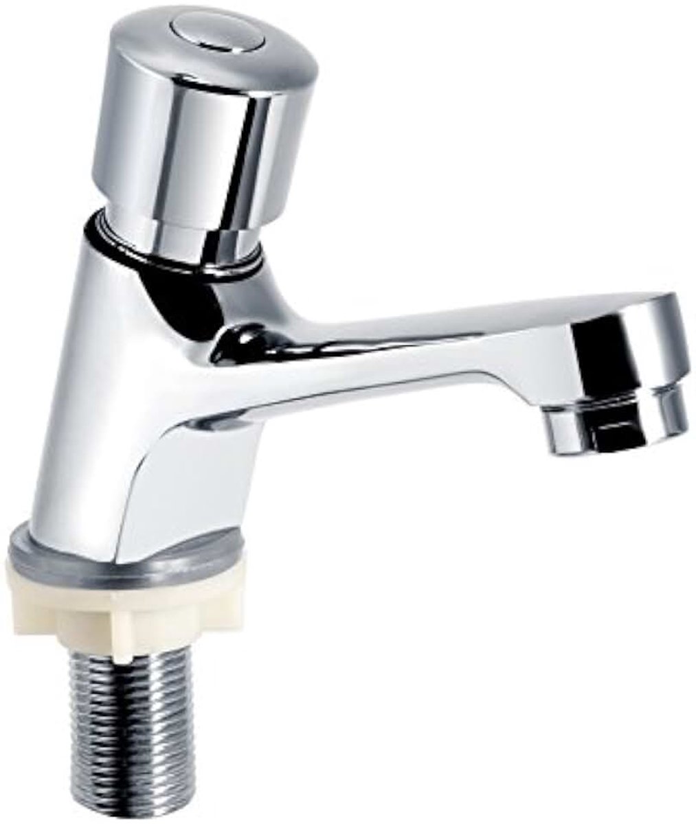 Kraan Verchroomd Messing, Waterbesparend, G1/2 Binnendraad, 4-8 Seconden Vertraging, voor Wastafel Keuken Badkamer
