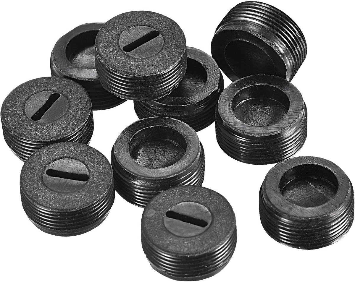 Sourcing map 10 stuks koolborstelhouderkap motor elektrische borstel kunststof afdekking schroefdraad zwart 18 mm AD 8,5 mm hoogte