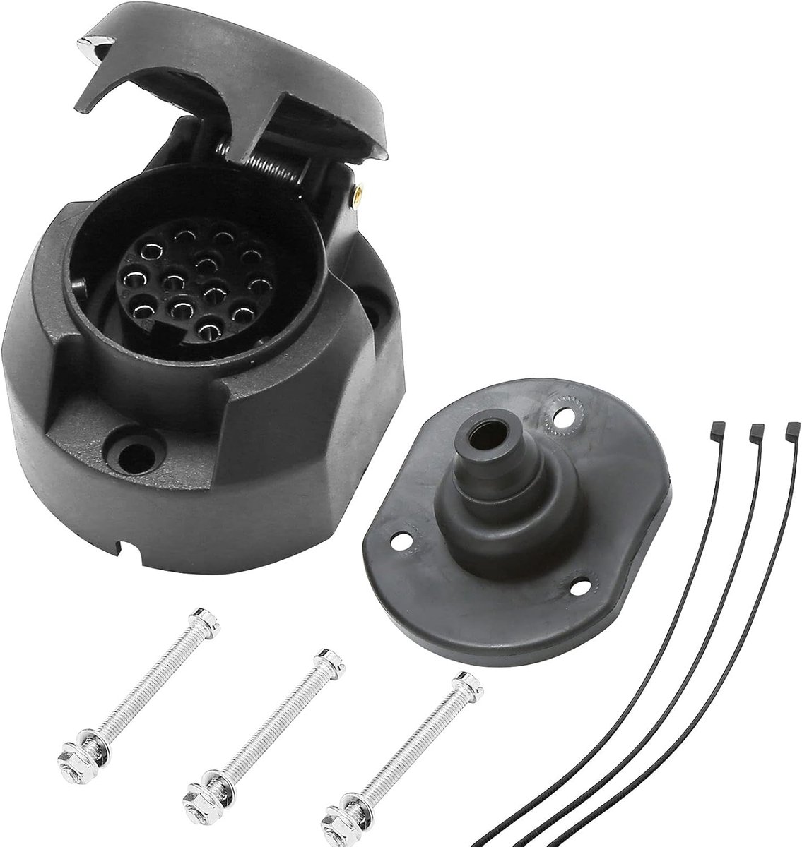 12 V 13-polige aanhangerstopcontact, hanger, 13-weg, waterdicht stopcontact, 13-polig, trekhaak, vrouwelijke houder, bout, moer, rubber, waterdichte afdichting voor camper, caravan, tractor,