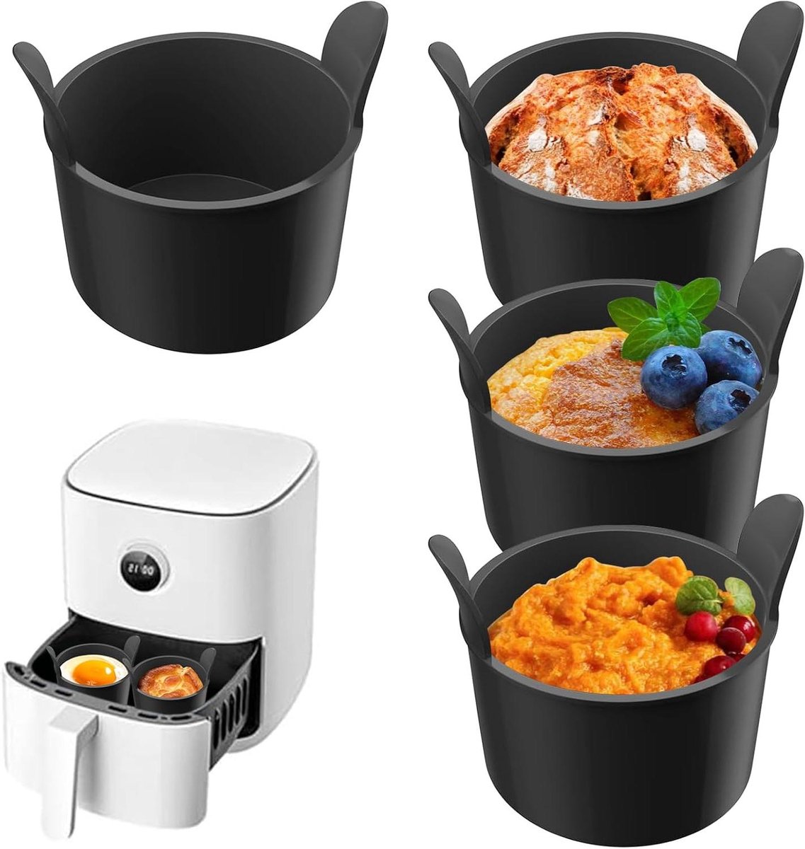Ovenschalen Set - Siliconen Vormen - Eieren Pocheren - Antiaanbaklaag - 4 Stuks - Zwart