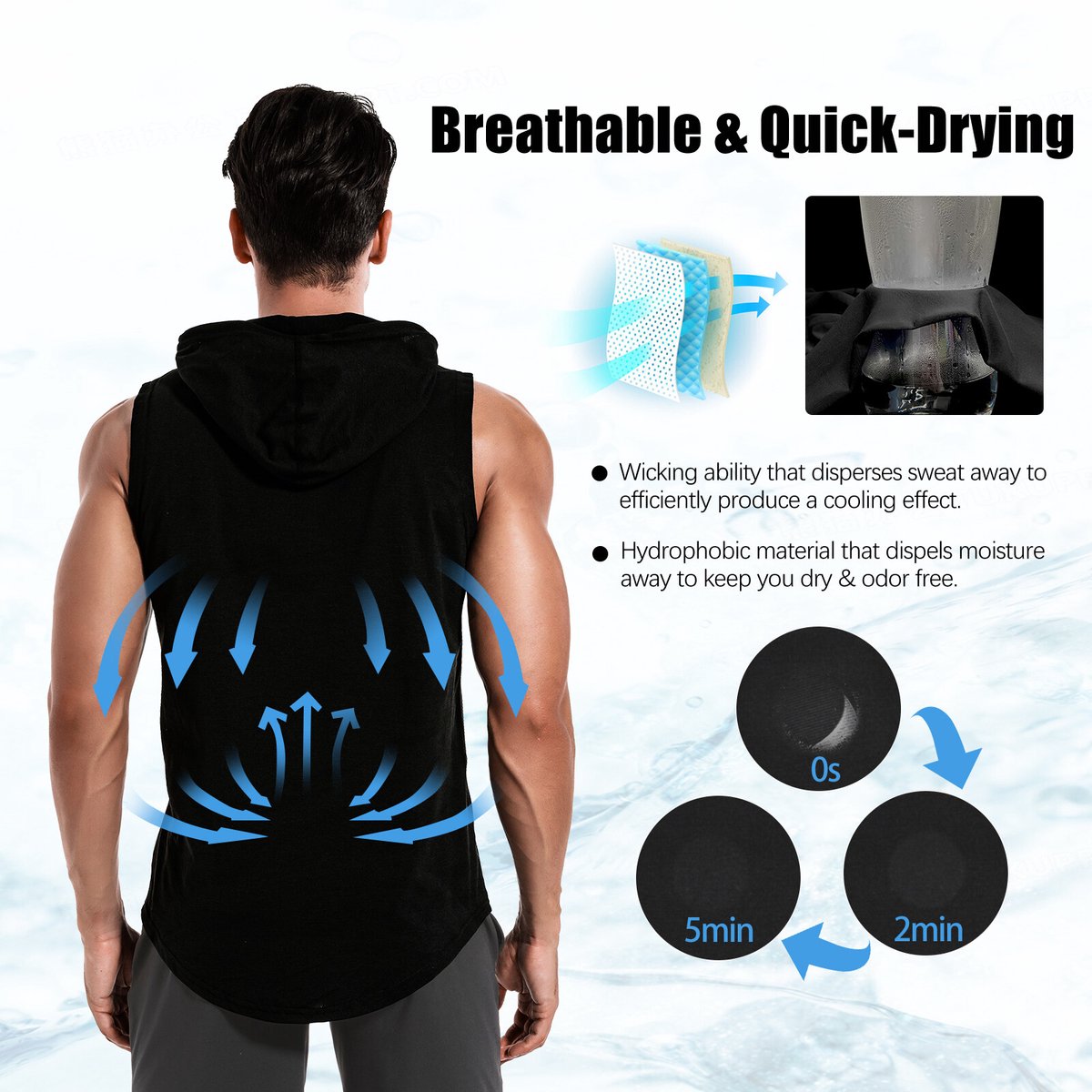 MEETYOO Heren workout tanktops met capuchon (2-pack) mouwloze gym hoodies bodybuilding muscle cut-off T-shirt-Zwart/Grijs-S