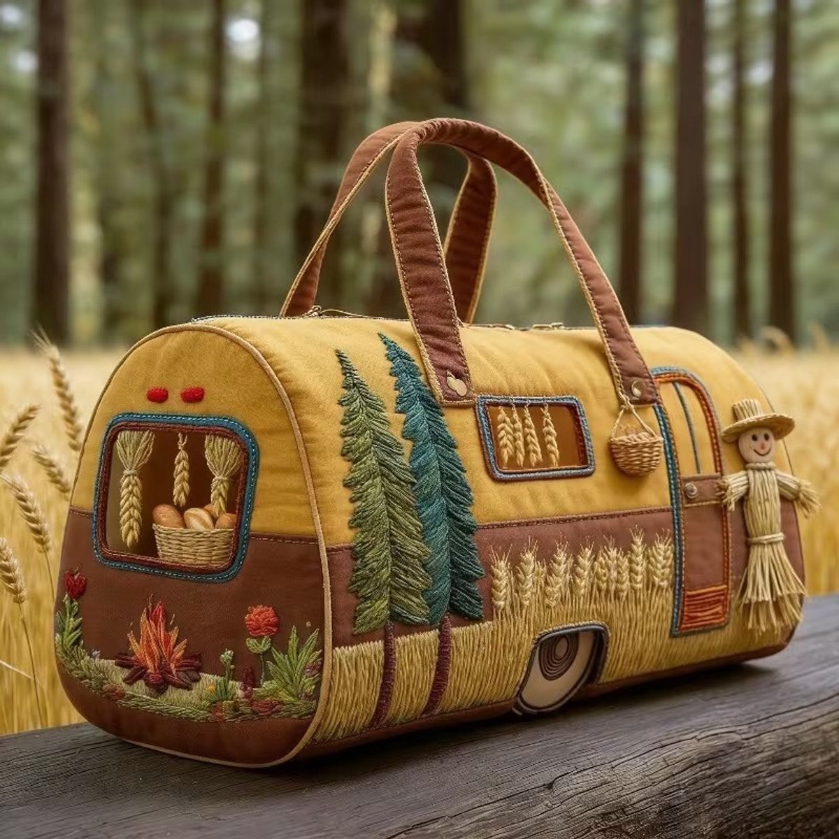 Textielen tas, retro bloemenprint in 3D-stijl, boho-stijl voor reizen en sport, meerkleurig, groot (18 x 9 x 9 inch)，Model 97