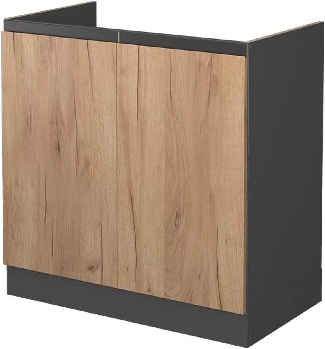Keukenonderkast - Gootsteenkast Wastafelkast - Keuken Organiseren - Greeploos J-Vorm Front - 80 cm - Eiken Goud