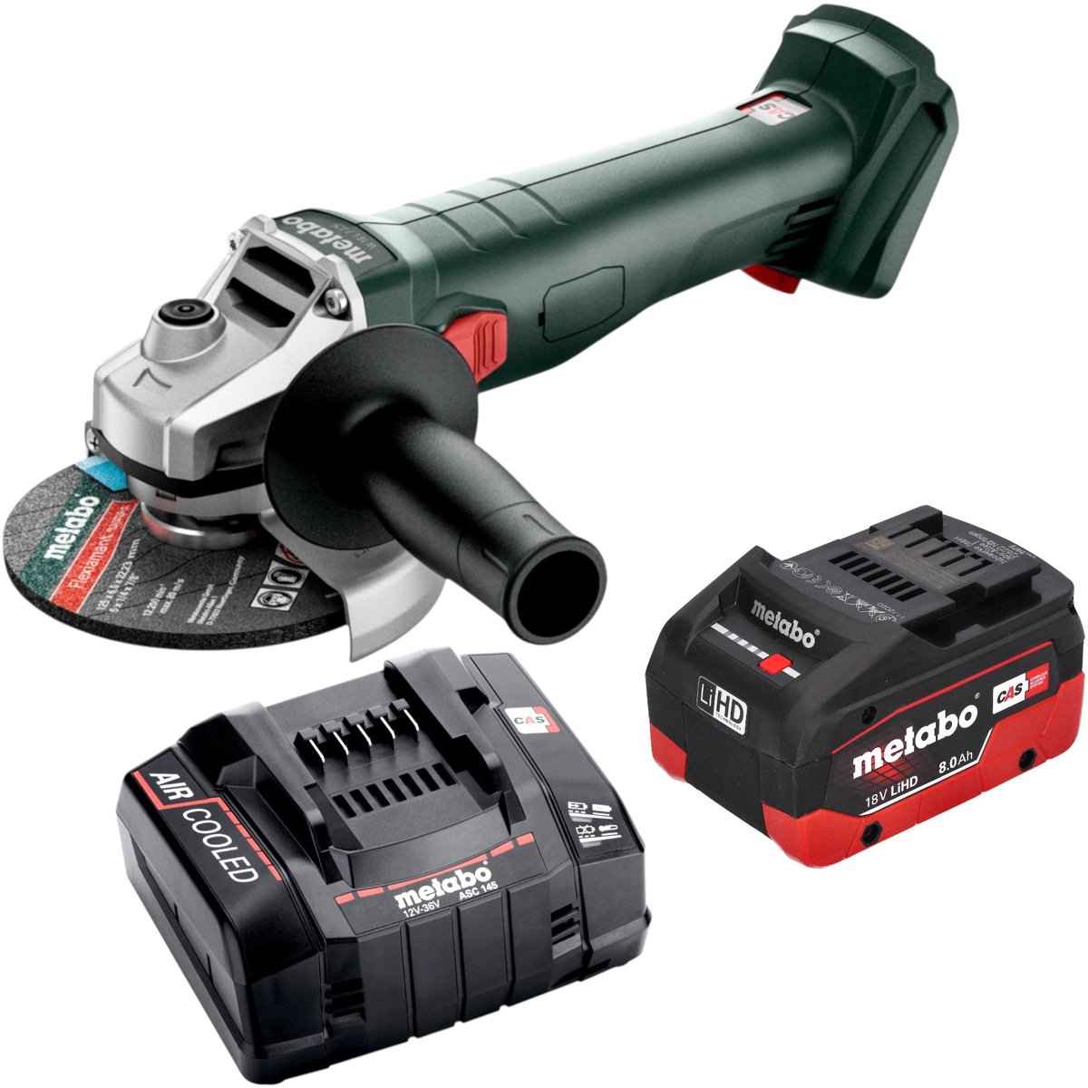 Metabo W 18 7-125 accu-haakse slijper 18 V 125 mm + 1x LiHD-accu 8,0 Ah + oplader