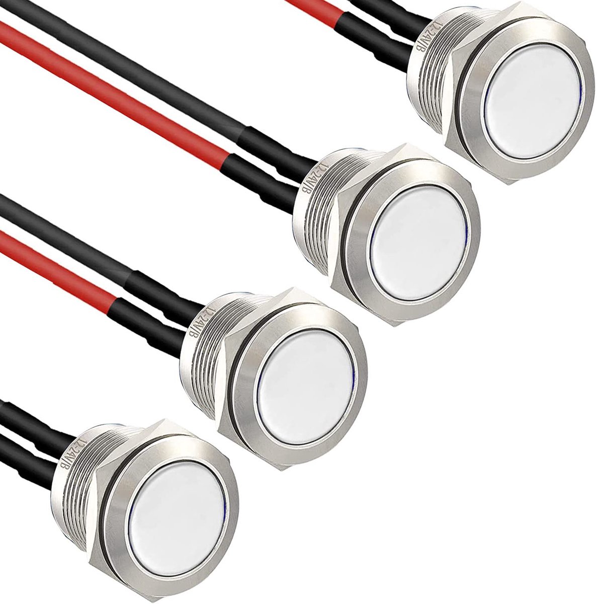 4 × 16 mm momentane drukknop, waterdicht, van roestvrij staal, drukknop, belknoppen 12 V, 2 A, 250 V, voor auto, pc, tafellamp (rond) (platte kop) (voorbedrad)