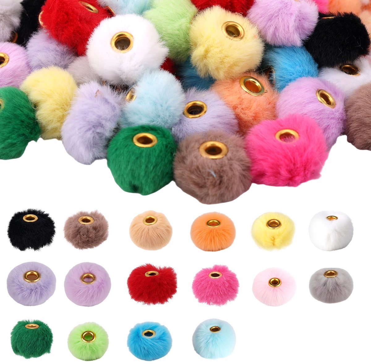 80 Stuks Pluche Bolletjes Kralen voor Pen, 0,58 cm Gatgrootte 16 Kleuren Zachte Pen Pompons Kralen Zachte Potlood Toppers voor Sleutelhanger DIY Sieraden Maken Handwerk Knutselen