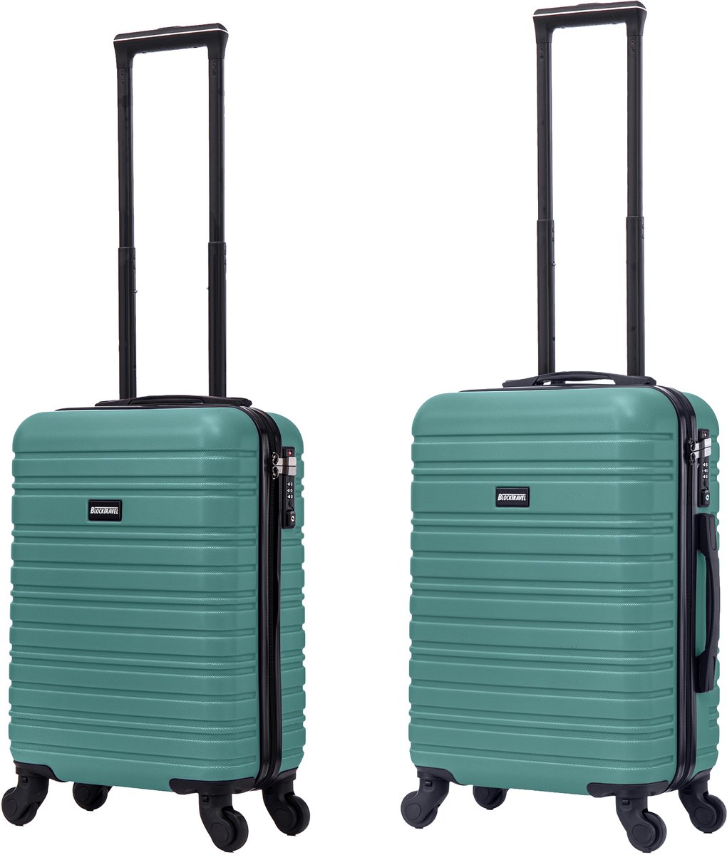 BlockTravel Kofferset 2 Delig - Handbagage Koffer en Reiskoffer met Wielen - Reiskoffer Handbagage Trolley - 29 en 39 Liter - ABS - Afneembare Wielen 360° - TSA Slot - Groen