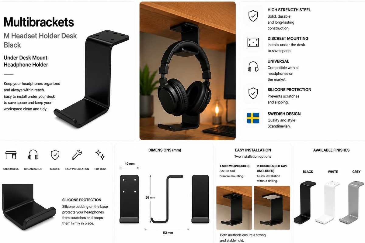 Headset houder onder bureau zwart - aluminium - gaming headset houder - ruimtebesparend - SnelShoppen