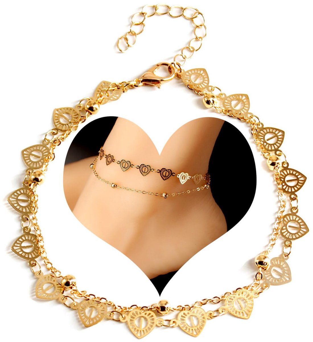 Enkelbandje Armband Boho Gelaagde Kralen Holle Liefde Hart Enkelbandje Kralen Kwasten Munten Zomer Strand Voet Ketting Sieraden Voor Vrouwen Meisjes