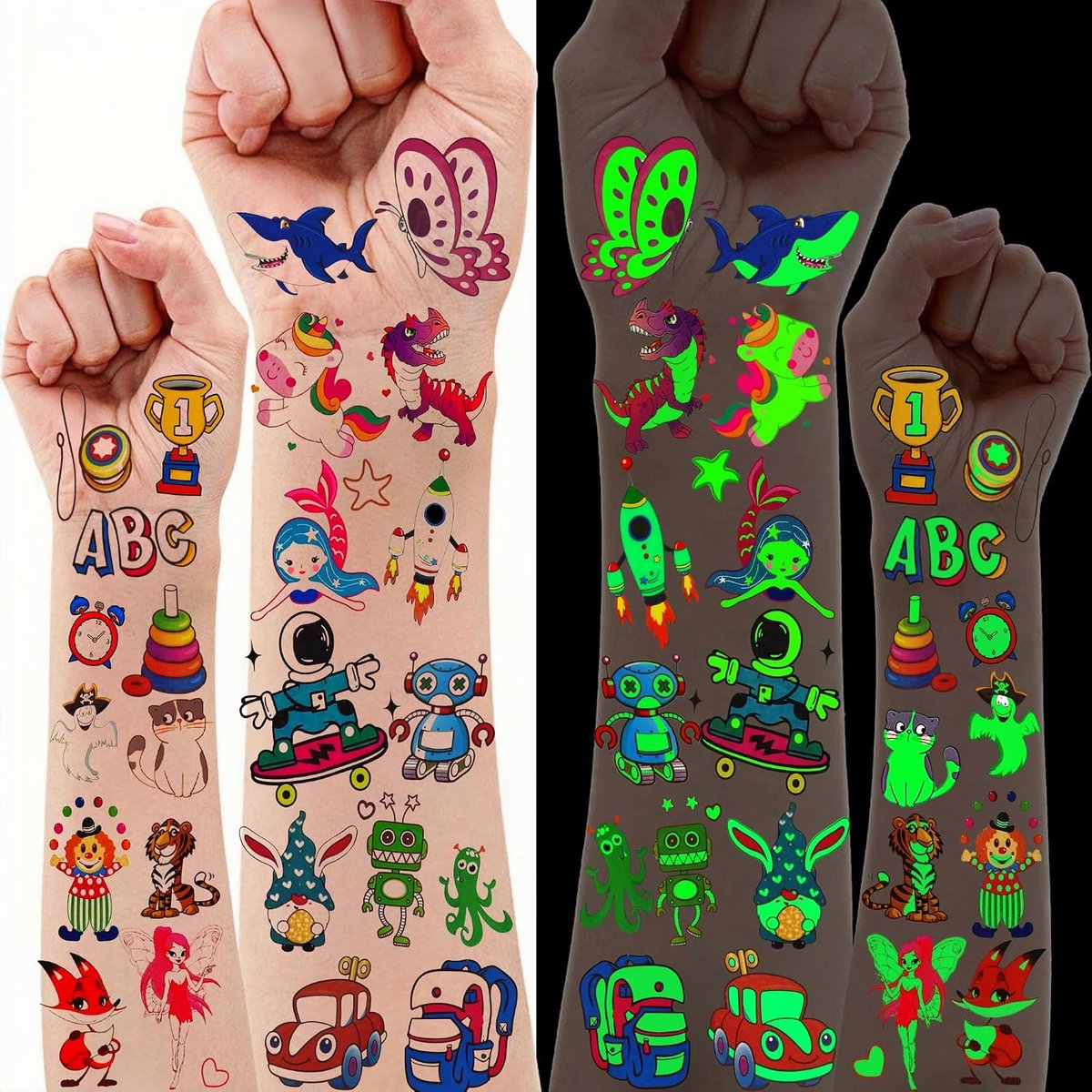 380 Stuks Tatoeages voor Kinderen, Glow in the Dark Tatoeages Jongens Tijdelijke Tatoeages Stickers Meisjes Speelgoed 3 4 5 67 8 9 10 11 12 Jaar Kinderfeestjes Verjaardagsstickers Cadeau